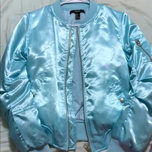 forever 21, light blue satin bomber jacket